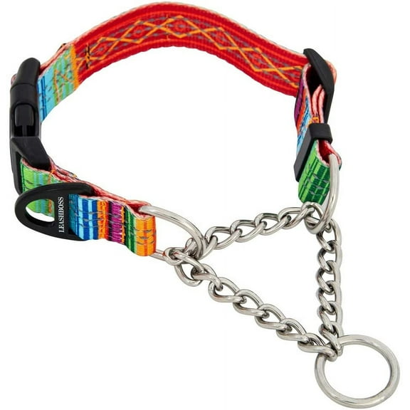 Leashboss Chain Martingale Patterned Reflective Dog Collar, Pattern Collection, Stainless Steel Chain, No Pull Training Collar