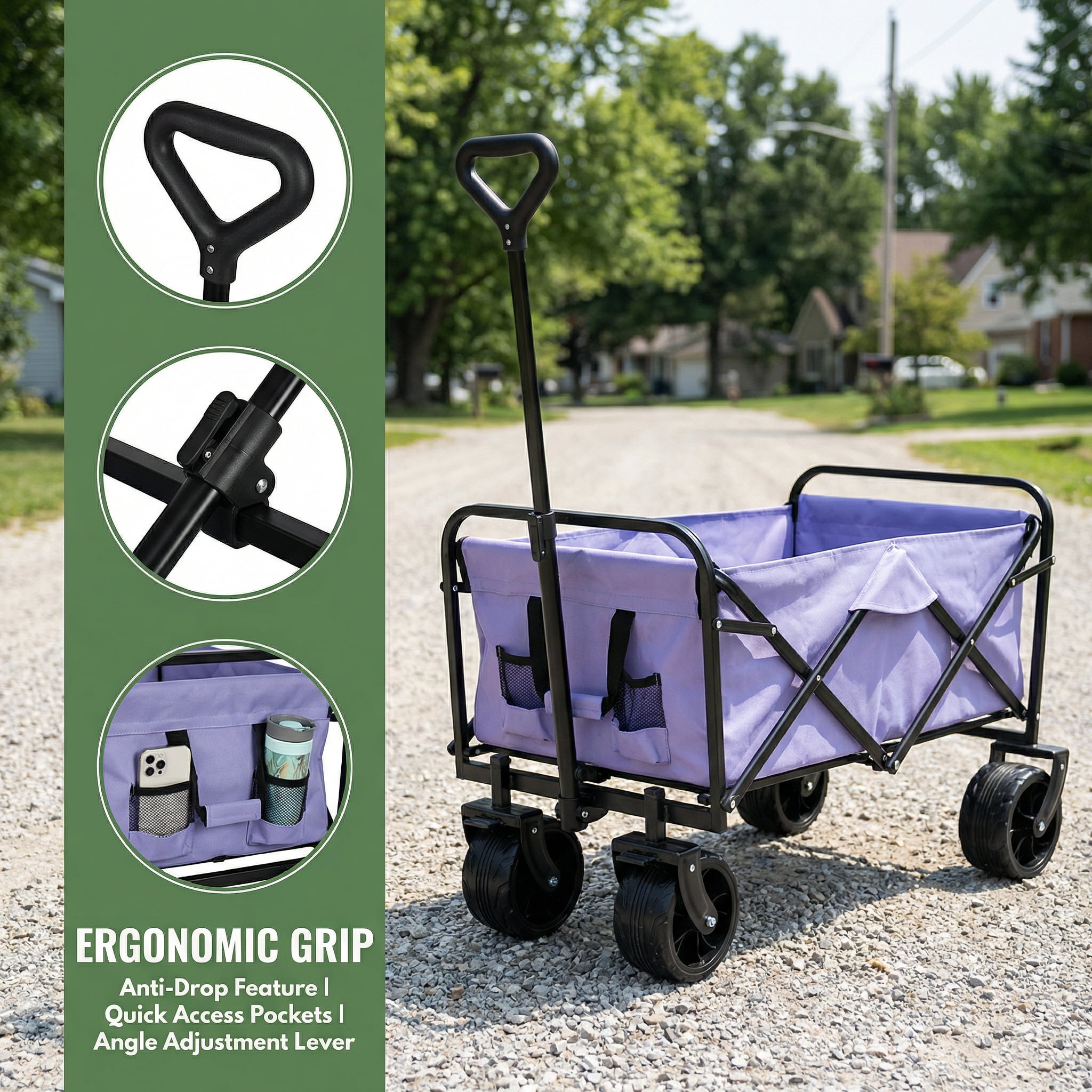 MAYEERTY 100L Collapsible Beach Wagon Cart, 220Lbs Heavy Duty Foldable Cart with Big All-Terrain Wheels for Sand Garden Camping
