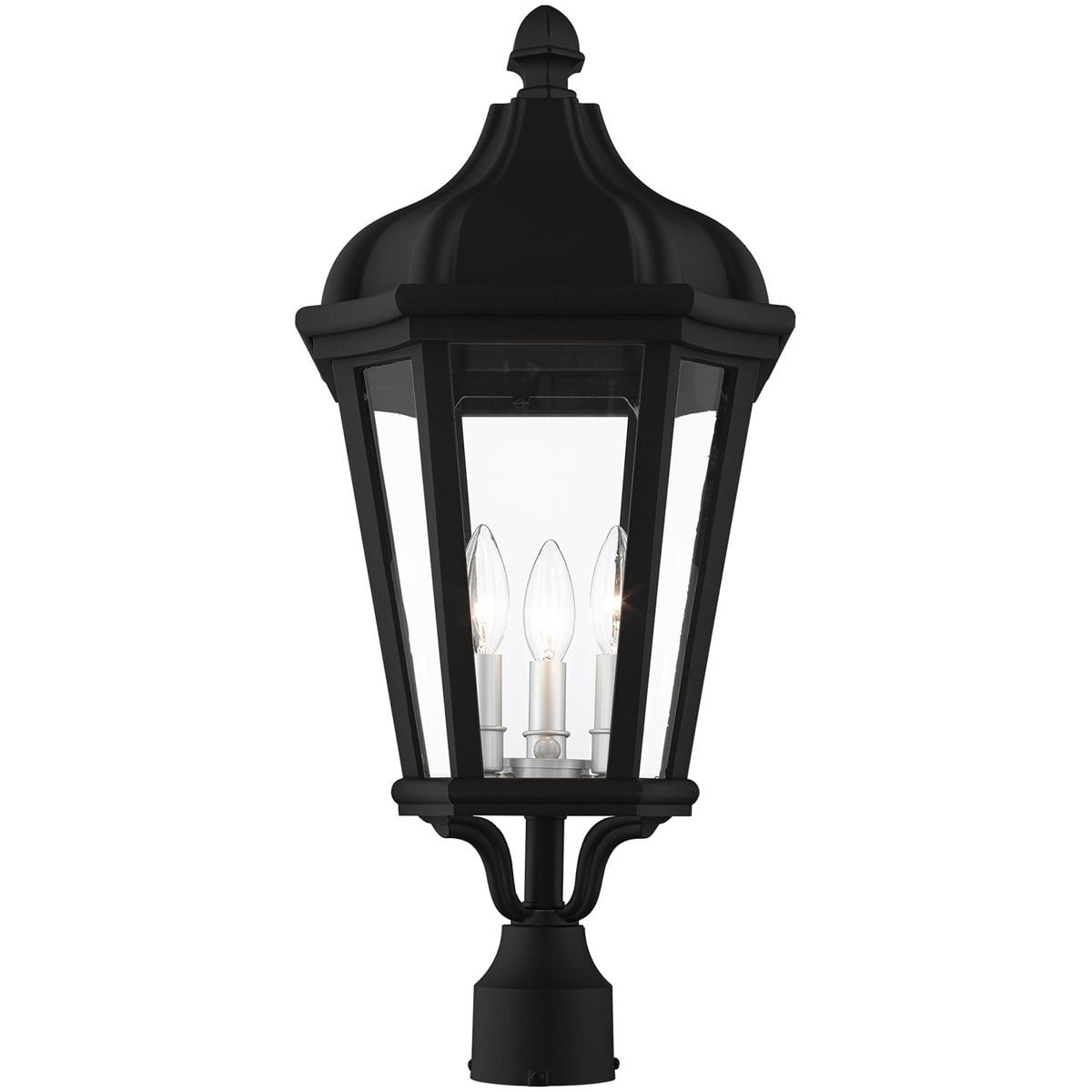 3 Light TBK Outdoor Post Top Lantern with Clear Glass Shade backed with Cast Aluminum material for patio, front porch, entryway and more