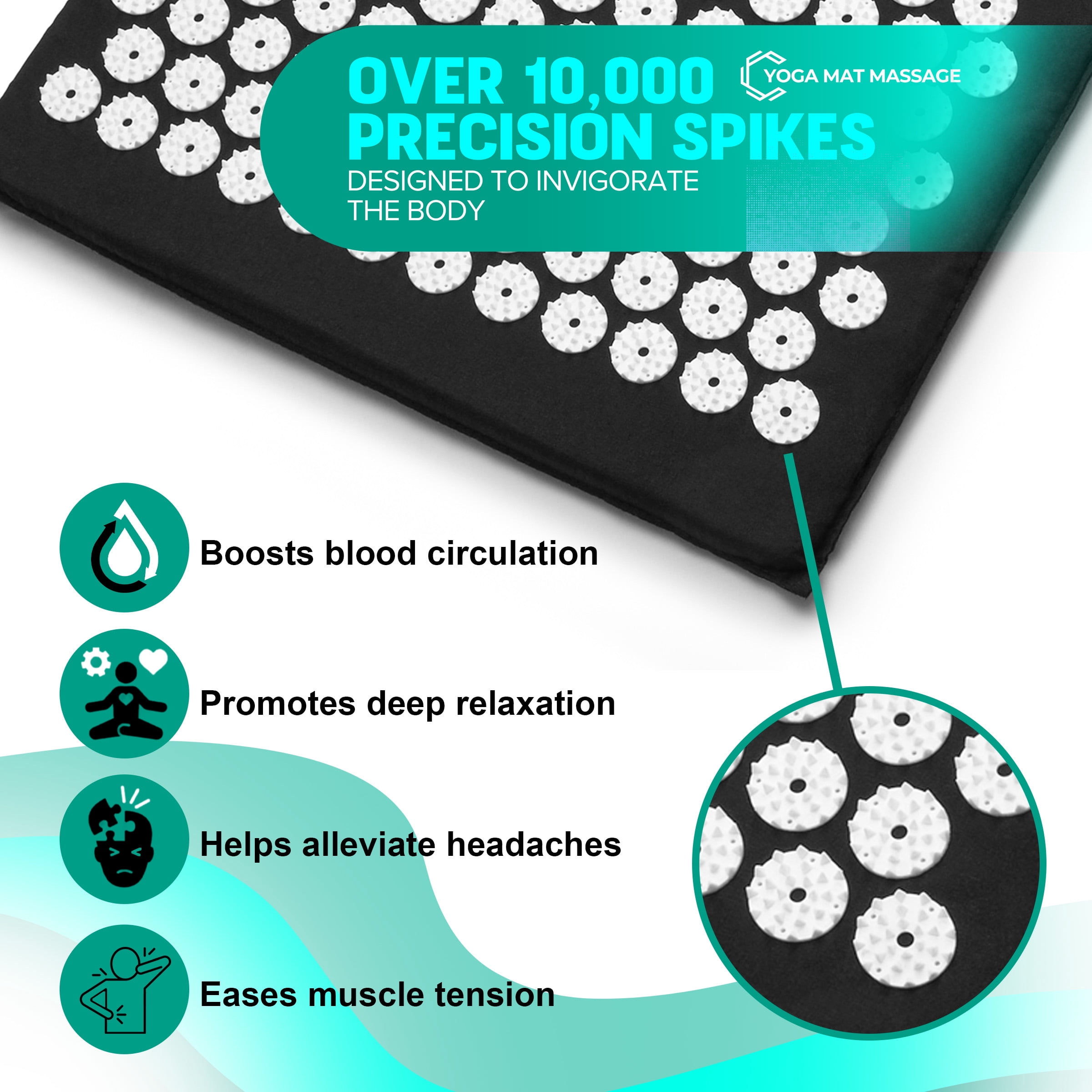 Sivan Health and Fitness Large Acupressure Mat and Pillow Set - Grounding Mat for Stress, Back & Neck Pain - Acupuncture Point Massage Mat - Includes Carry Bag
