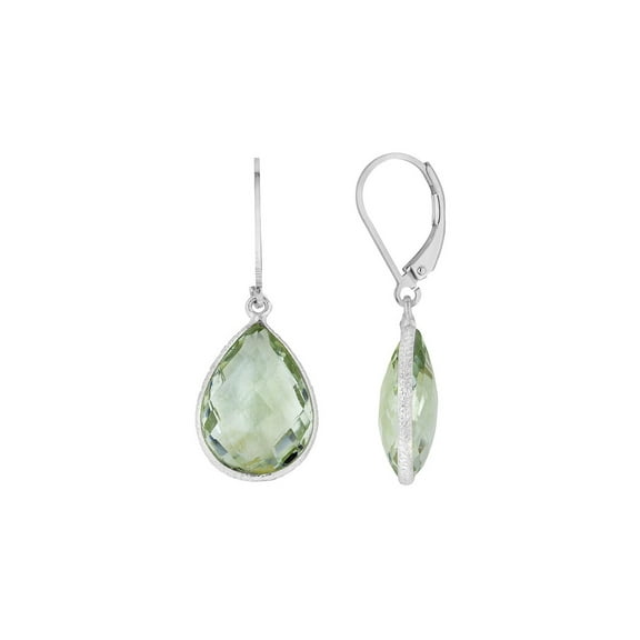 12.0 Carat (Ctw) Green Amethyst Teardrop Earrings in Sterling Silver for Women