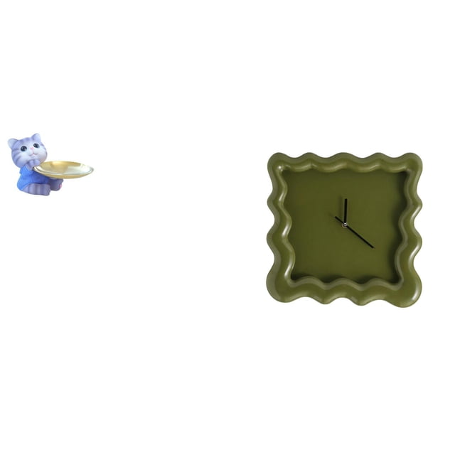 Figura de oso,Bandeja para gatos Bandeja para dulces para gatos Bandeja para estatuas de resina,Reloj de pared,Reloj de pared decorativo para baño y dormitorio.,Reloj de pared cuadrado