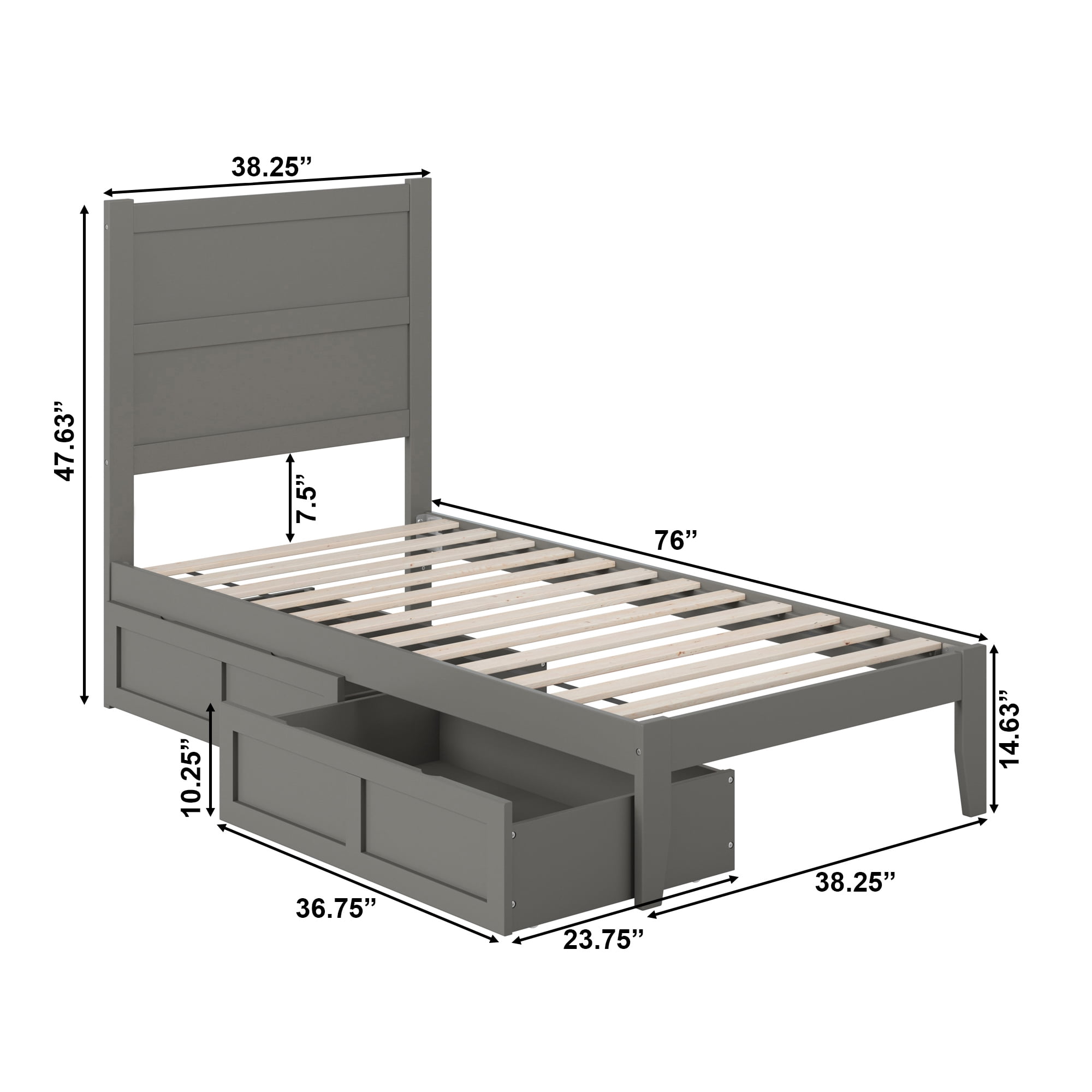 AFI NoHo 14" Twin Wood Platform Bed Frame with Set of 2 Storage Drawers, Grey