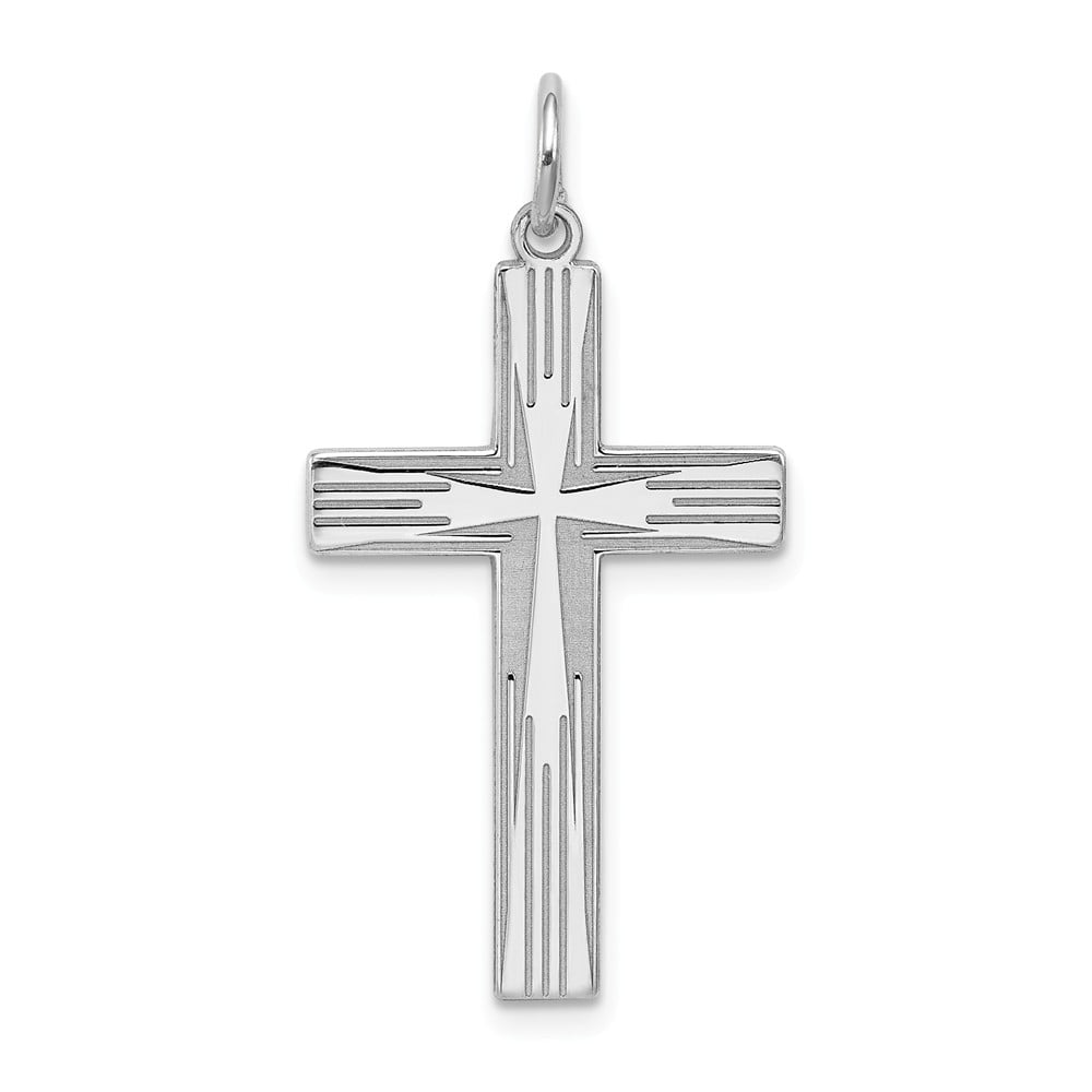 Solid 925 Sterling Silver Laser Cut Designed Crucifix Cross Charm Pendant 30mm x 15mm