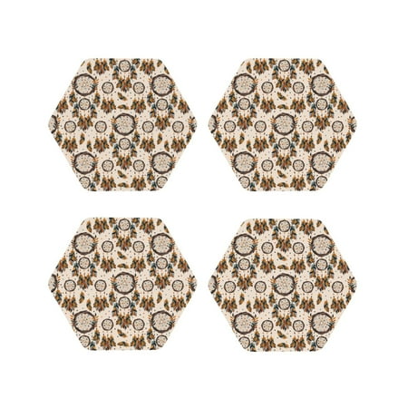 

Vsdgher Retro Dreamcatcher Leather Coasters for Drinks Durable Drink Coasters 4 Set for Tabletop Protection Luxurious Home Décor and Housewarming Gift-Hexagon