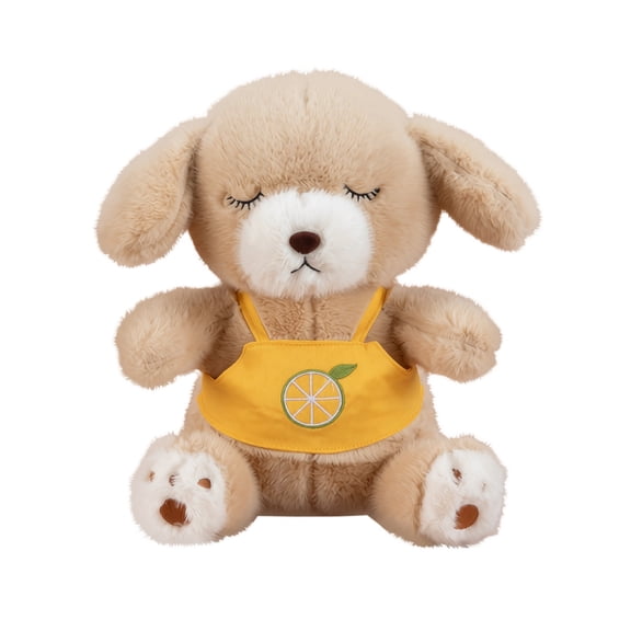 Plush Stuffed Animal, Cute Soft Dog Plush Doll with Lemon Pattern Bib, 9.8 inch Fluffy Cuddly Toy for Kids Toddlers Birthday Gift Nursery Room Decor Sleeping Companion