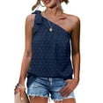 thumbnail image 2 of asdoklhq 2025 Summer Fall Womens Tops Clearance under $5 One Shoulder Tops for Women Summer Chiffon Shirts Tie Bow Knot Sleeveless Tank Tops Loose Fit Navy S, 2 of 9