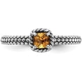 thumbnail image 4 of Solid Sterling Silver Stackable Expressions Checker-cut Citrine Antiqued Ring - Ring Size 6.0, 4 of 8