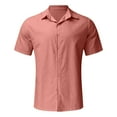 thumbnail image 5 of Mens Short Sleeve Shirts Solid Color Button Up Casual Classic Collar Shirts Breathable Cotton Summer Vacation Tops,Orange,L, 5 of 5