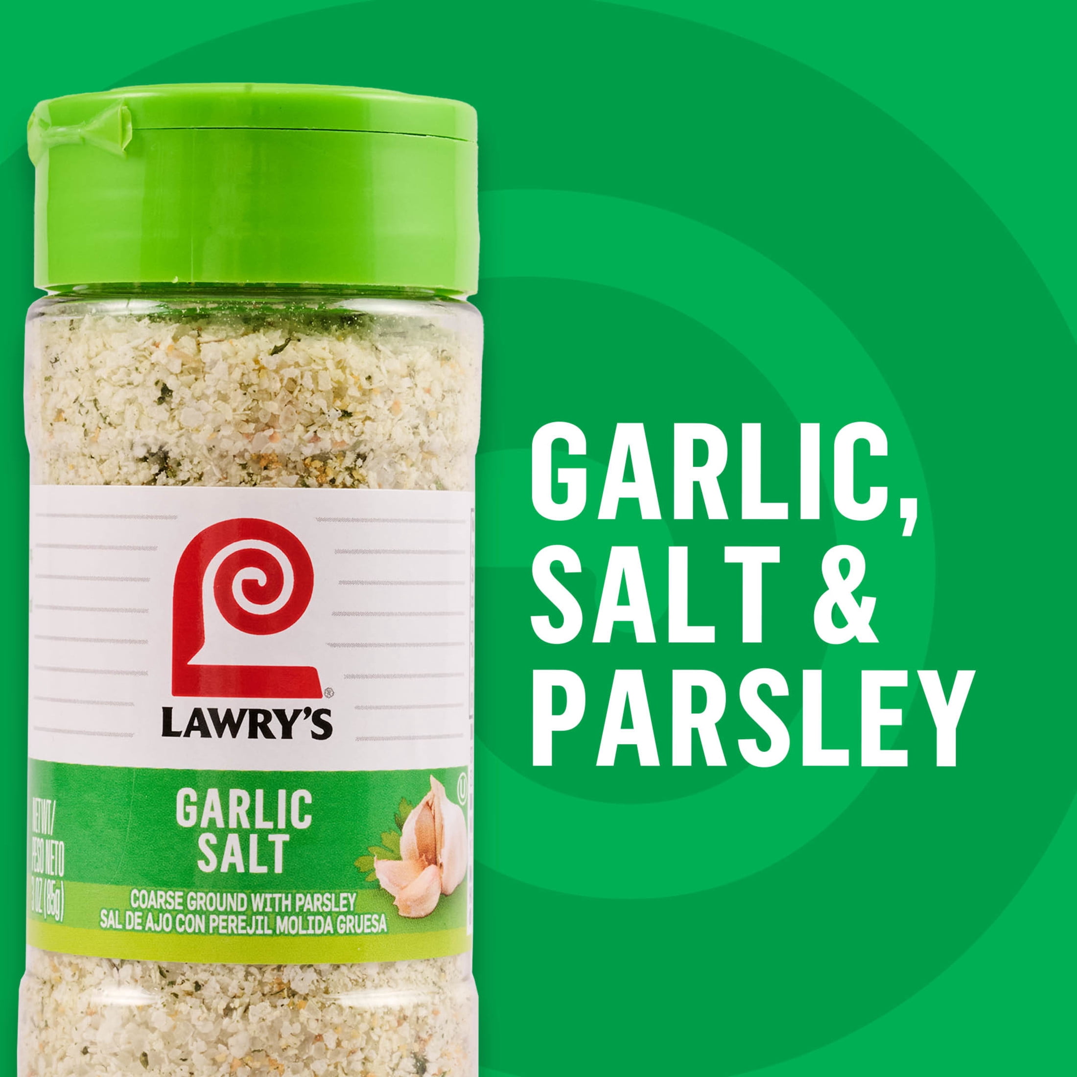 (3 pack) Lawry's Kosher Coarse Ground with Parsley Garlic Salt, 3.0 oz Bottle