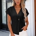 thumbnail image 2 of Asymmetric Button V-Neck Dolman Sleeve Denim Casual Top for Women Solid Color Spring Summer Blouse for Daily Wear S-XXL, 2 of 7