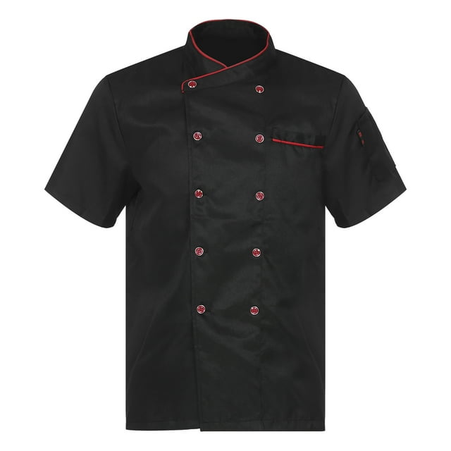 Aislor Men Women Chef Coats Chef Jacket Short Sleeve Double-Breasted Cooking Working Unifroms Black Short Sleeve L