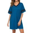 thumbnail image 1 of Chemise de Nuit pour Femmes, Chemise de Nuit en Coton Col en V Manches Courtes Pyjama Ample Confortable Robe Décontractée, Bleu, 1 of 5