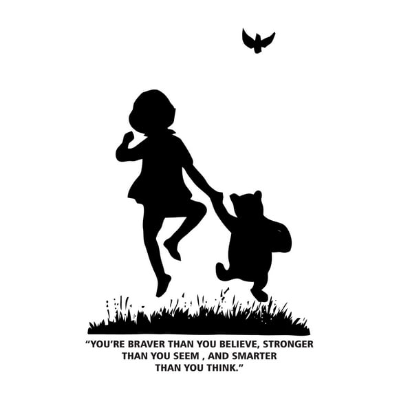 Enfants Plus Forts Que Vous Ne Semblez Autocollant Mural Citation Adorable Bear et Friend Personnage de Dessin Animé Silhouette Promenade Heureuse Dure des Années et Facilement Amovible - Taille : 21 Po(L) x 30 Po(H)