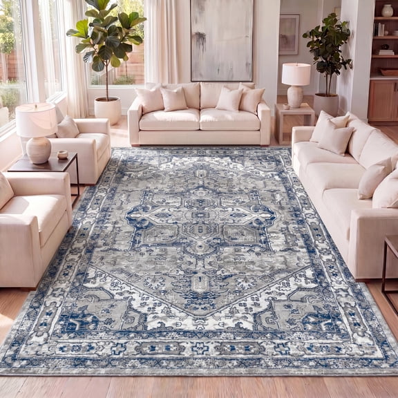 JONATHAN Y MODERN PERSIAN 3 x 5 Area Rug, Vintage Medallion - Light Gray/Navy, MDP106B-3