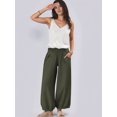 thumbnail image 5 of Women Cotton Palazzo Pants Summer Boho Wide Leg High Waist Casual Lounge Pant Vacation Outfits Olive Green M, 5 of 8
