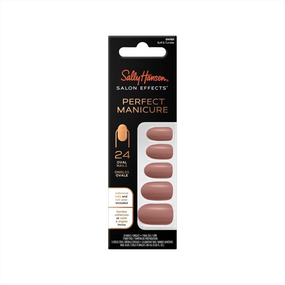 Sally Hansen - Salon Effects® Perfect Manicure™ oval-shaped press-on nails - includes 24 premium fake nail, nail file, wooden stick, prep pad, adhesive tabs and nail glue