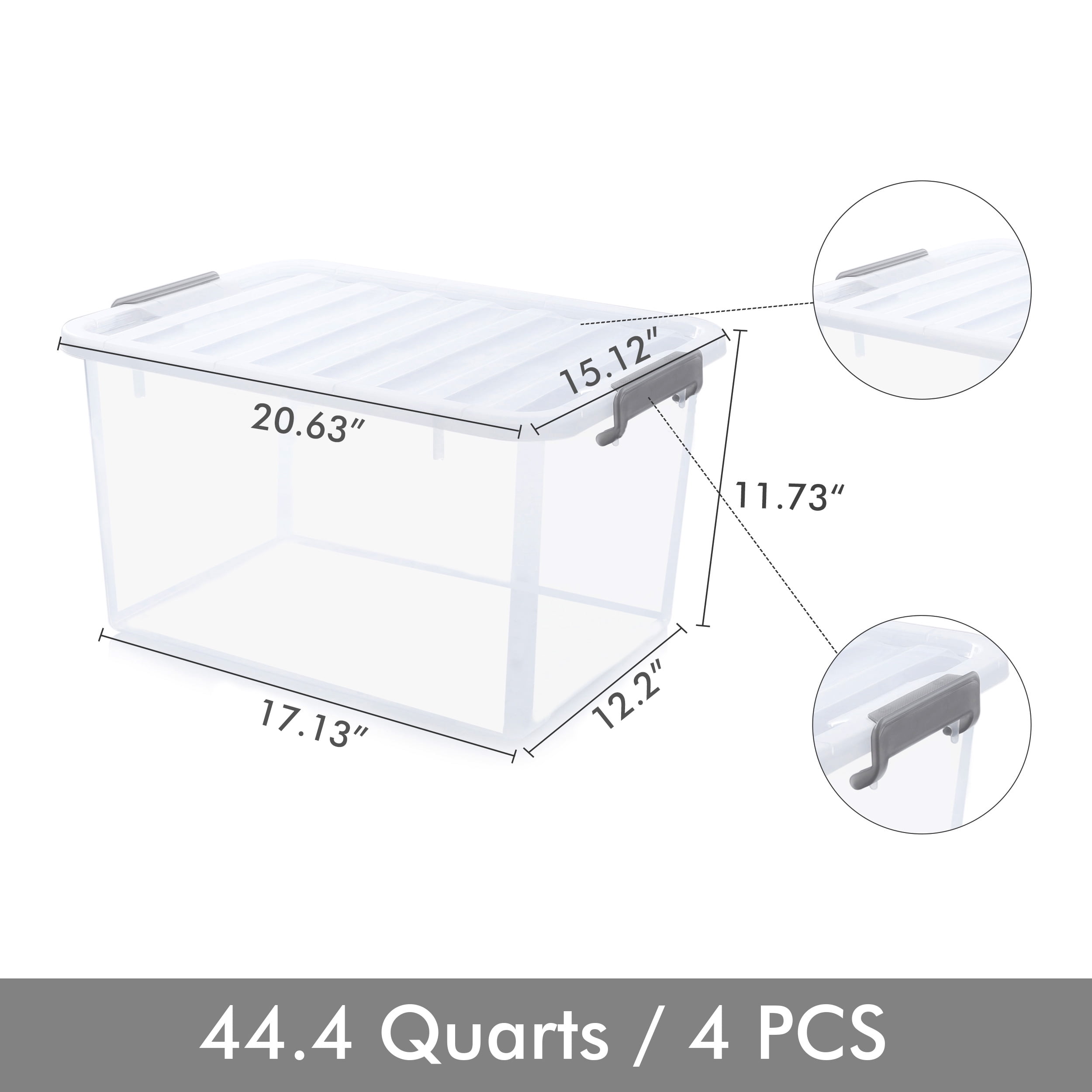 Begale 17.5 Quart Plastic Large Storage Container, Clear Latch Bin with  Handle and Lid, 4-Pack