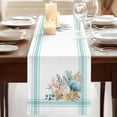 thumbnail image 3 of Aqua Coastal Table Runner, Nautical Seashells Coral Leaves Stripes Washable Cotton Linen Table Runners 90 Inches Long, Dresser Scarf Runner for Dining/Coffee/Kitchen/Hallway Tables 13''x90'', 3 of 9