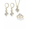 PalmBeach Jewelry Diamond Accent Cluster Bypass 3-Piece Earrings, Ring and Necklace Set Gold-Plated 18"-20"