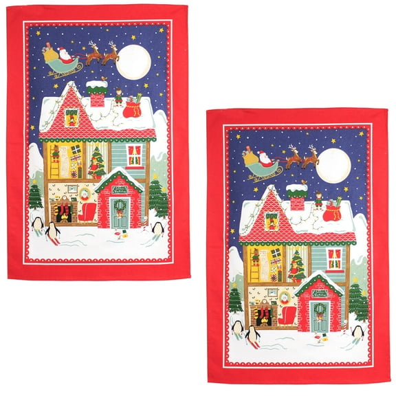 Tabletop Santa's Workshop Tea Towels Cotton Timeless Textiles 022Sant