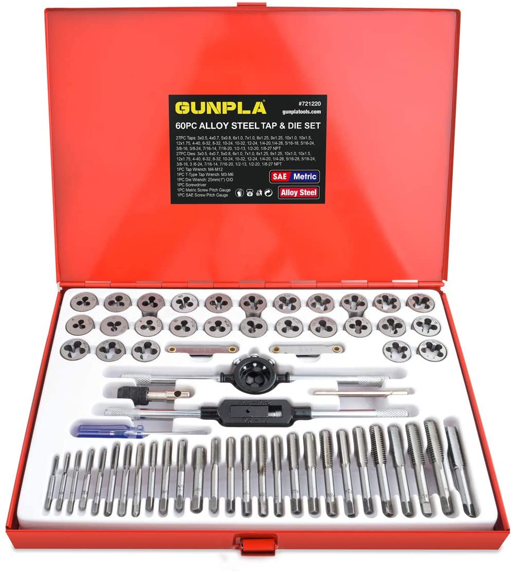 60 Pcs Tap and Dies Set SAE Metric Sizes Tungsten Heavy Duty Alloy