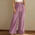 thumbnail image 4 of lcziwo Vacation Sales, Womens Loose Fit Wide Leg Linen Pants Solid Casual Elastic Waist Lounge Trousers 2025 Summer Beach Pant with Pockets Pink XXL, 4 of 8