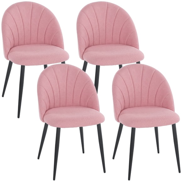 HOMCOM Dining Chairs Set of 4 Kitchen Chairs with Metal Legs Pink