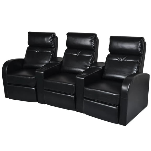 Casafoyer Sofa, 3 Seat Recliner Sofa with Adjustable Backrest, Upholstered Reclining Sofa Home Theater Seating, Modern Style, Black Faux Leather