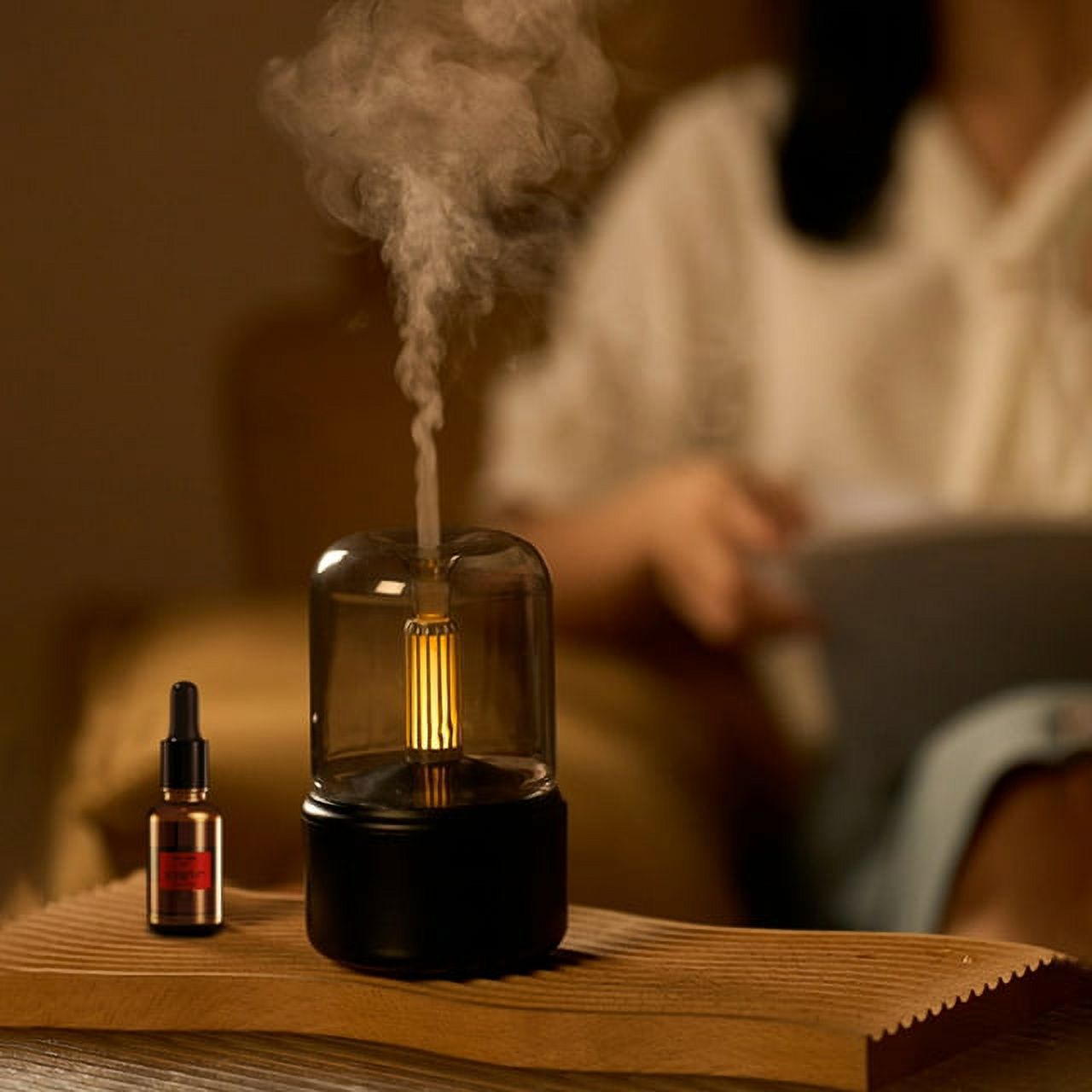 Candlelight Style Aroma Diffuser 120mL Mist Humidifier Warm White Night Light Quiet Essential Oil Diffuser Cool Mist Air Humidifier for Desktop Home Office Bedroom Car
