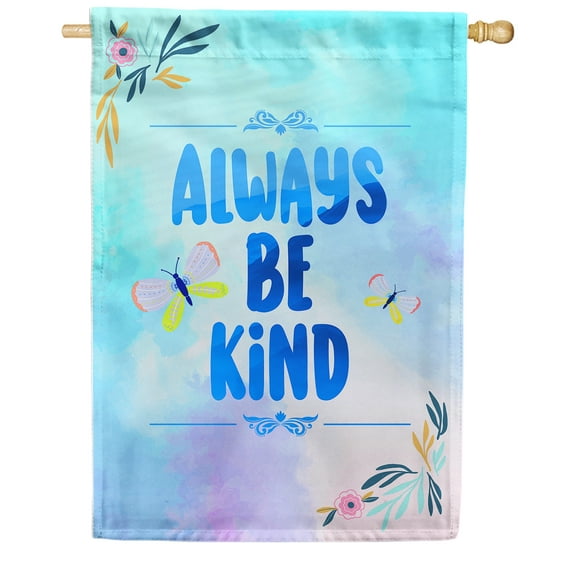 America Forever Always Be Kind House Flag 28 x 40 inches Inspirational Quote Double Sided Butterfly Floral Spring Summer Seasonal Yard Outdoor Decorative Motivational House Flag