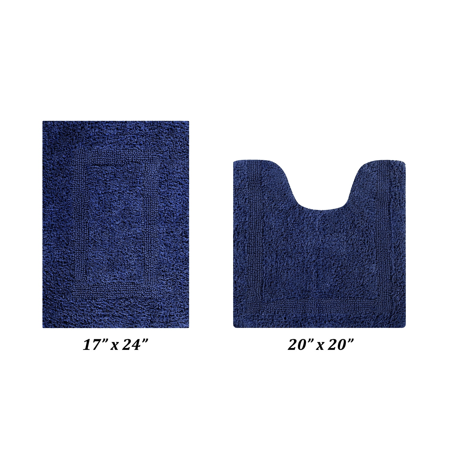 Better Trends Premium 2 Piece Bathroom Rug Set 100% Cotton, Extra Soft Tufted Bath Mat, Water Absorbent & Reversible Mat, Navy Lux Collection