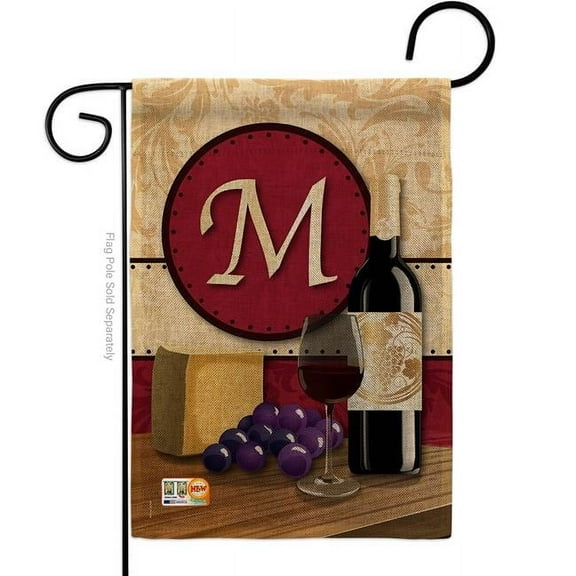Breeze Decor BD-WI-G-130221-IP-DB-D-US14-BD 13 x 18.5 in. Wine M Initial Burlap Happy Hour & Drinks Impressions Decorative Vertical Double Sided Garden Flag