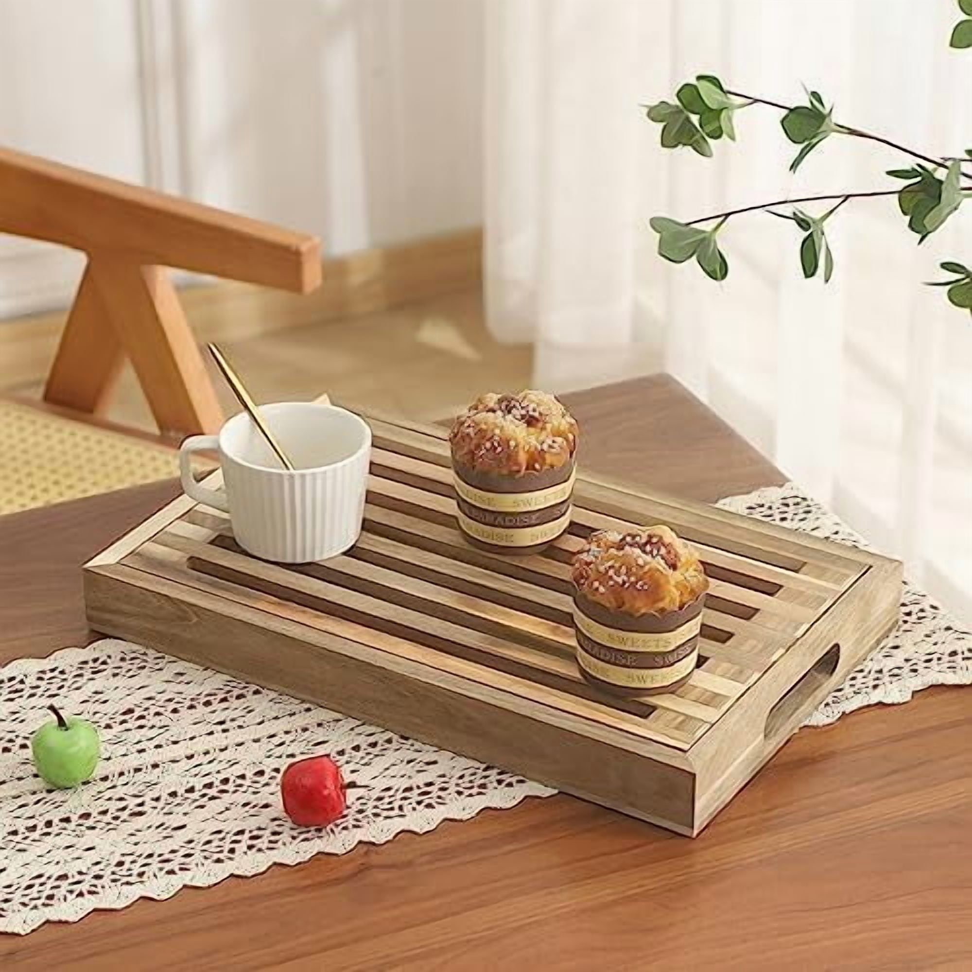 Bread Cutting Board with Crumb Catcher Tray Wooden Holder Bread Tray for Serving Bread Slicers for Homemade Bread Cutting Boards for Kitchen with Holder$$Home Decor, Kitchen, & Other
