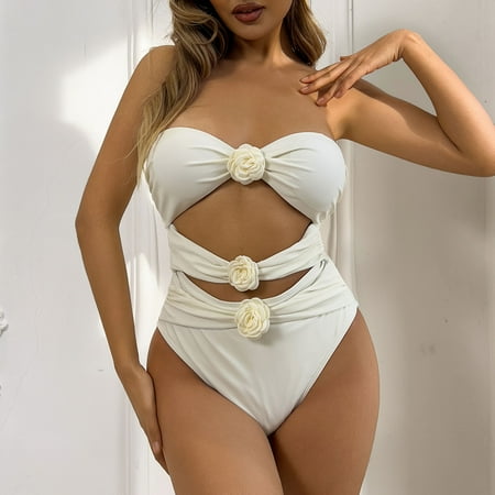 Bestselling  Women s Solid Set Swimsuit  Sleeveless Push-Up Padded  Beachwear  Solid Color  for Pool/Sunbathing  Supportive Bra  Quick-Dry Material  Womens Swimsuits One Piece | White L  Sopatenor