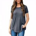 thumbnail image 4 of Femmes T-shirt Couleur Unie Haut Col Rond Manches Courtes Chemisier Manches Courtes, Gris, XXL, 4 of 5