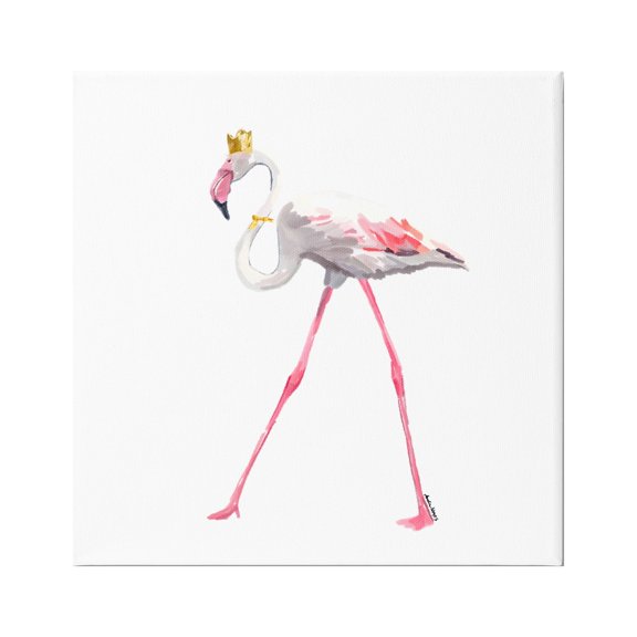 Stupell Industries Royal Flamingo with Crown Animals & Insects Painting Gallery Wrapped Canvas Art Print Wall Art, 17 x 17