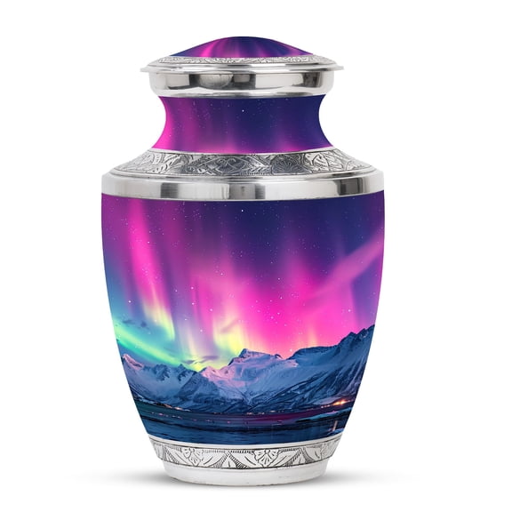 KARYLIZ Aurora Borealis Large Urn For Human Ashes Male & Female - Memorial Ashes Holder For Adults - Decorative Funeral Urn For Ashes Adult Female - Urns For Human Ashes Adult Man & Women (10inch)
