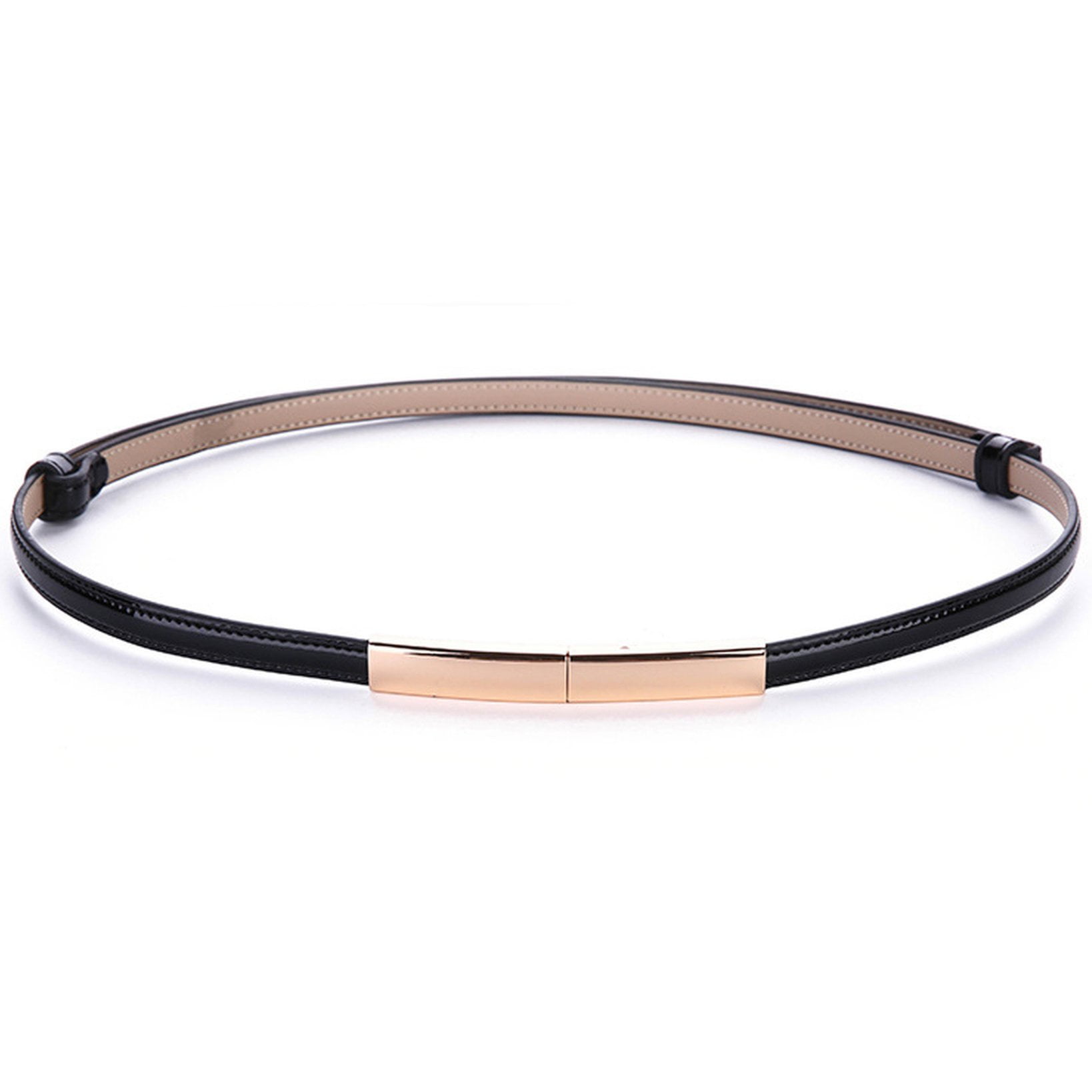 Women's Patent Leather Metal Buckle Skinny Waist Belt Adjustable Length 