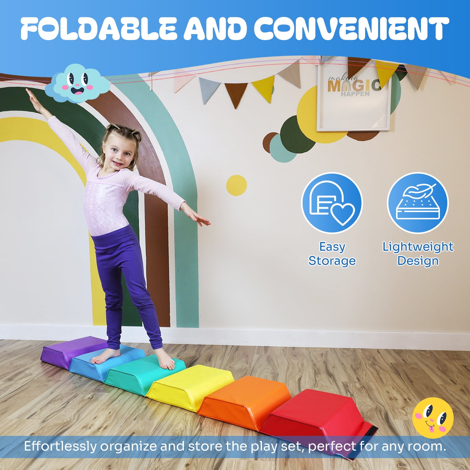 New Bounce Hexagon Tumbling Mat for Kids – Foldable Exercise Mat & Fitness Mat for Home Play, Training & Gymnastics