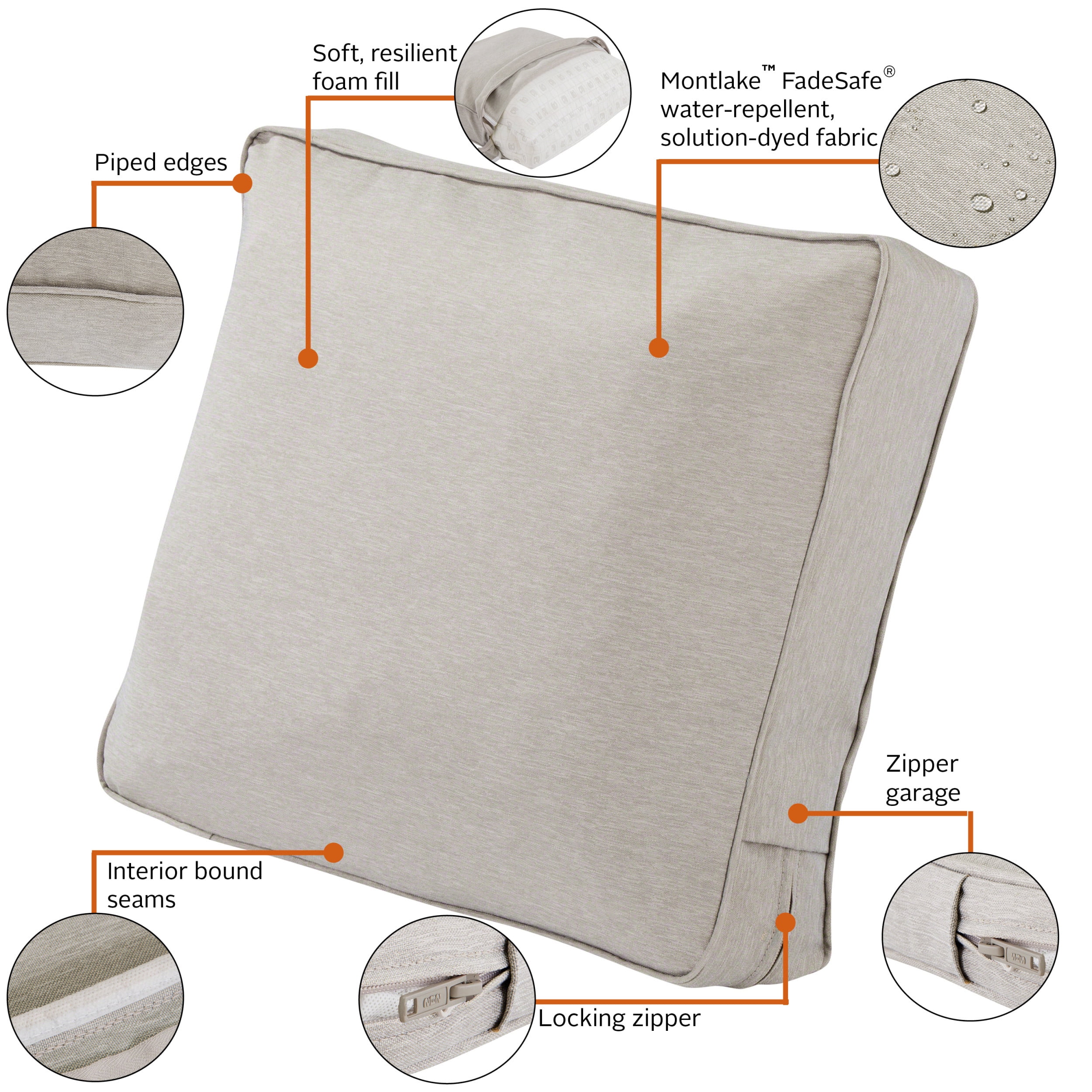 Classic Accessories  25 x 15 x 4 in. Patio Lounge Chair & Loveseat Back Cushion, Heather Gray