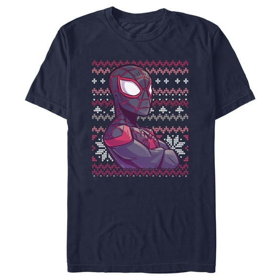 Men's Spider-Man Miles Morales Ugly Christmas Sweater Print Graphic T-Shirt