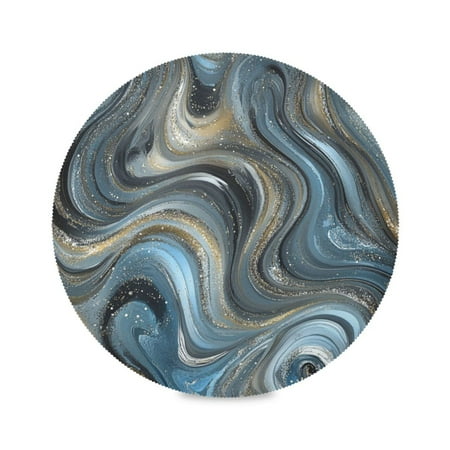 

Round Placemat Set 15.4 Inch Diameter Table Mats Heat-Resistant Decorative for Dining Tables Swirling Metal and Marble Pattern