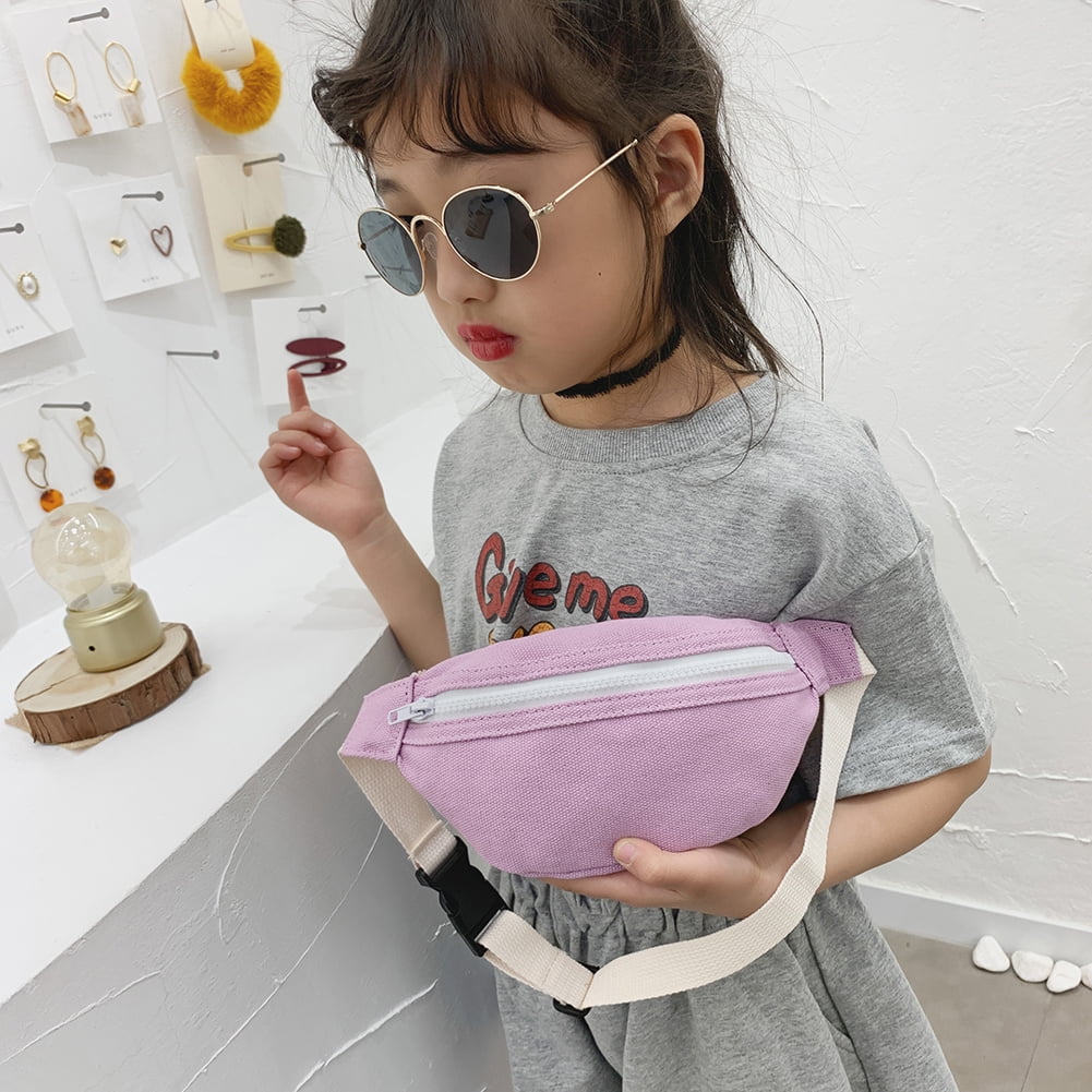 Famelof Kids Canvas Fanny Waist Bag Girls Chest Bum Pack Crossbody Pouch Purple Purple