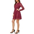 thumbnail image 4 of MODA NOVA Juniors Gilding Star Choker V Neck Long Sleeves Above Knee Dress, 4 of 7