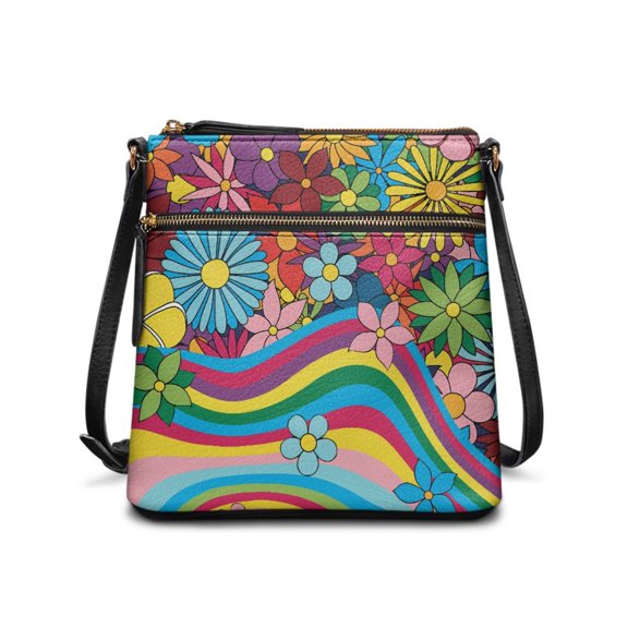 Tutolipy Retro Psychedelic Floral Pattern Shoulder Bag, Water-Resistant Women's Single Shoulder Bag PU Leather Waterproof Satchel Bag for Travel Work