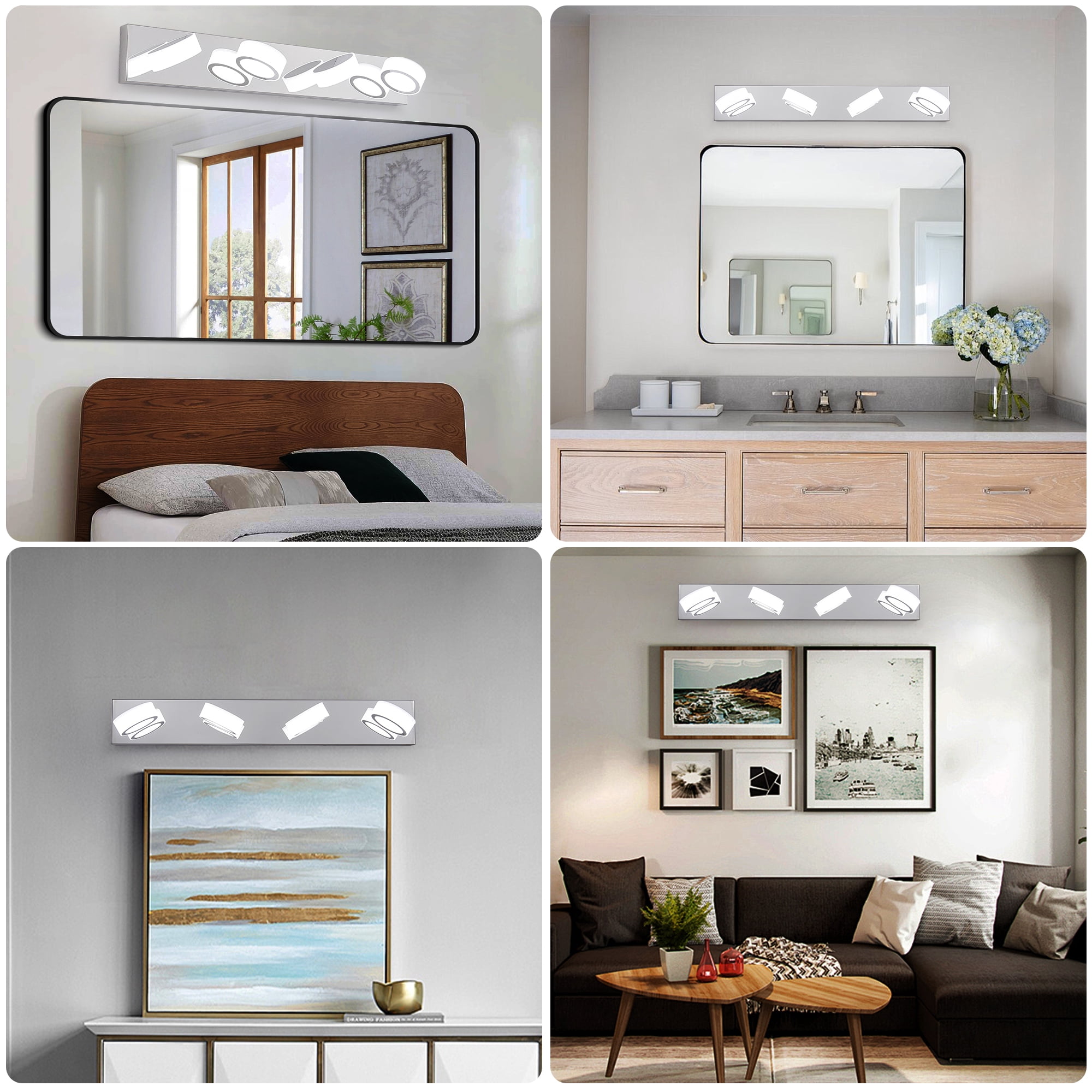 Leumius Modern 4-Light LED Vanity Light Fixture, Chrome Finish with Acrylic Light Shades, Energy-Efficient Bathroom Wall Sconce, Dimmable for Mirror, Shower and Bathroom Decor