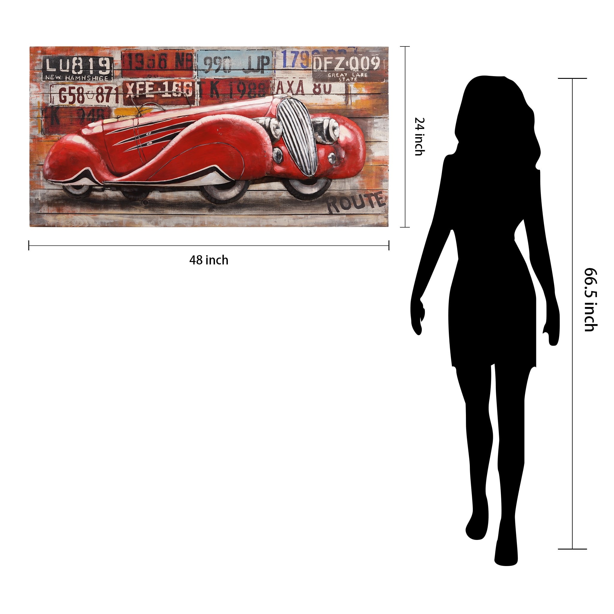 Empire Art Direct Jaguar XK120 Handed Painted 3D Metal Wall Sculpture on Slatted Solid Wood Wall Art, 48" x 24" x 2.8", Ready to Hang