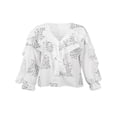 thumbnail image 2 of Women Button-down Ruffle Shirt Solid Color V-neck Long Sleeve Blouse, 2 of 6