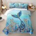 thumbnail image 2 of meiyoeat Sparkle Mermaid Tail Twin Quilt Set for Girls, Ocean Coral Starfish Twin Coverlet Set, Blue Teal, 2-Piece, 2 of 7